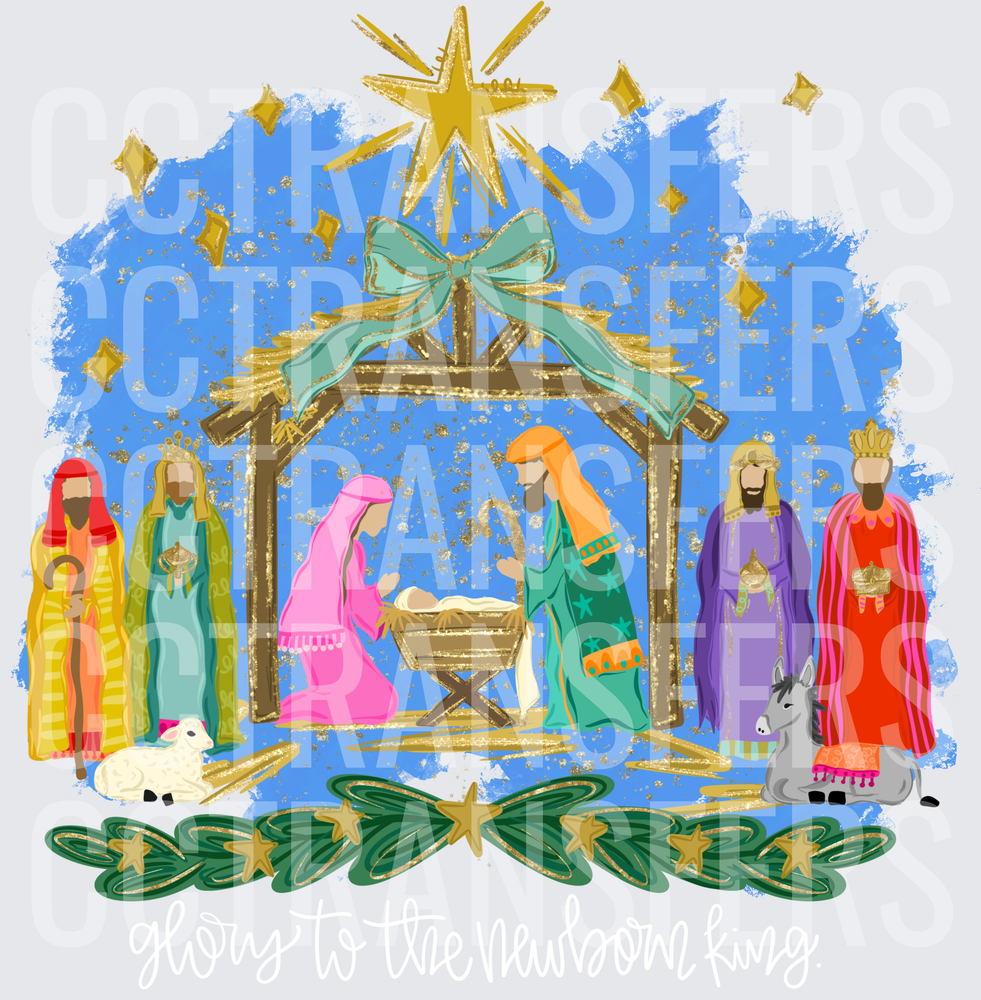 Colorful Christmas Nativity Scene Mary Joseph Baby Jesus (DTF)