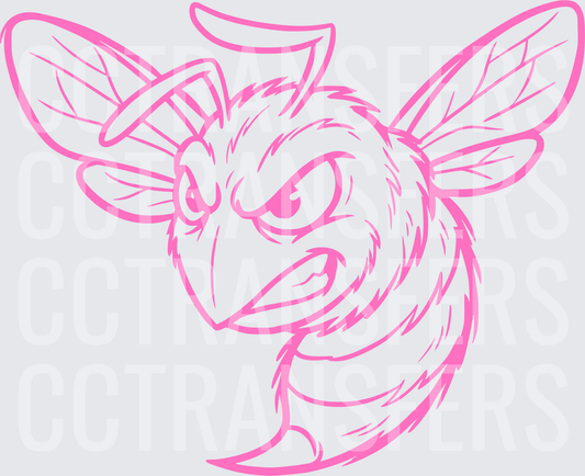 Pink Angry Fuzzy Hornet Mascot Face (DTF)