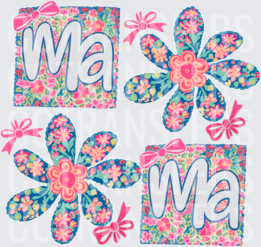 Mama Floral Patchwork Daisy Pink Bow Bundle (DTF)