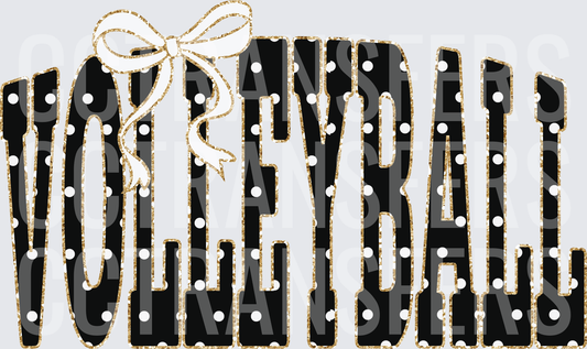 Volleyball Black Polka Dot Gold Glitter White Bow (DTF)