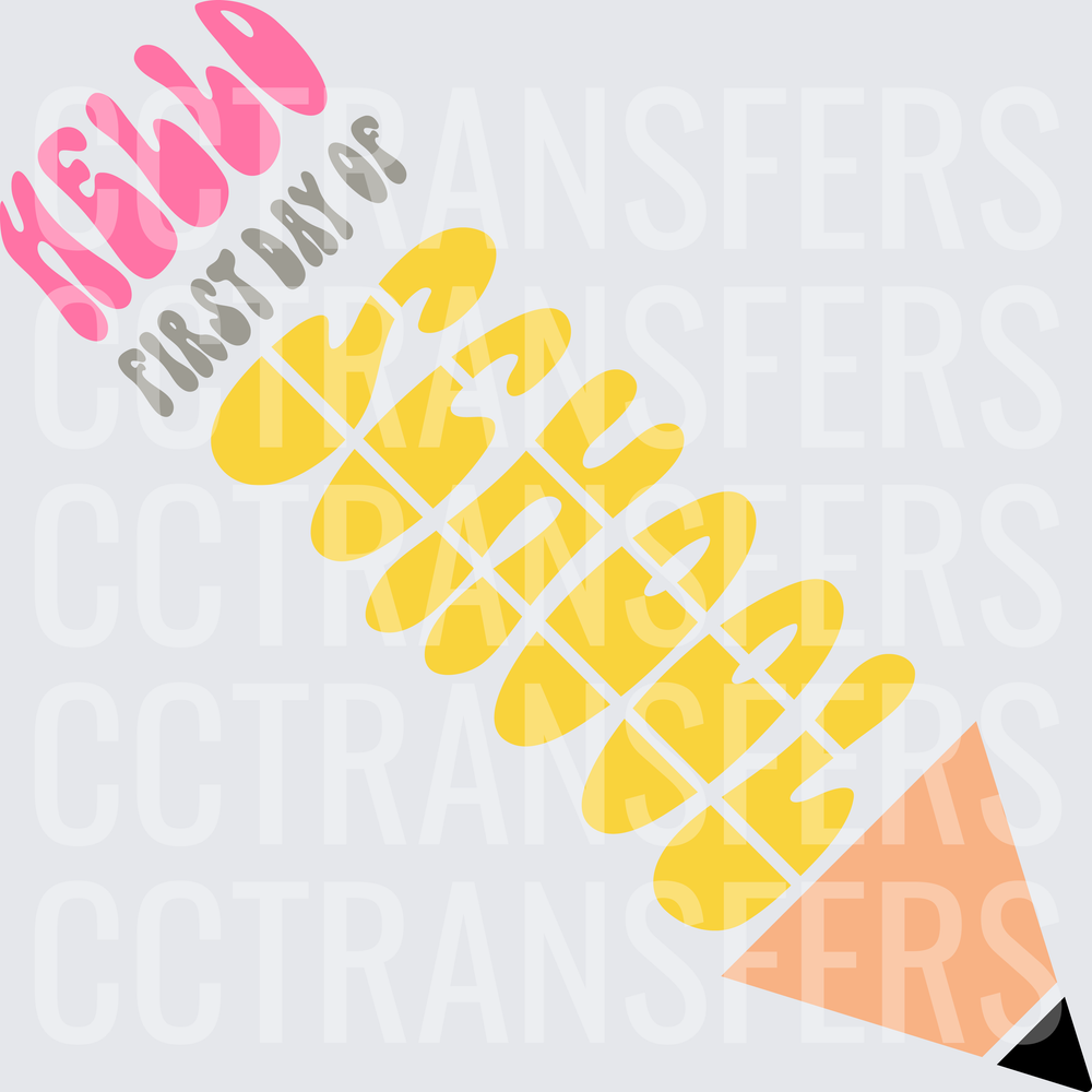 Hello First Day of School Yellow Pencil Design (DTF)