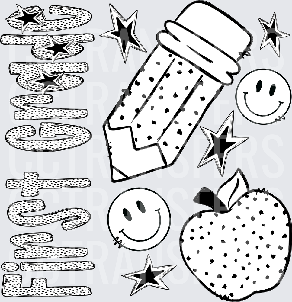 Black and White Dotted Back to School Teacher Bundle (DTF)