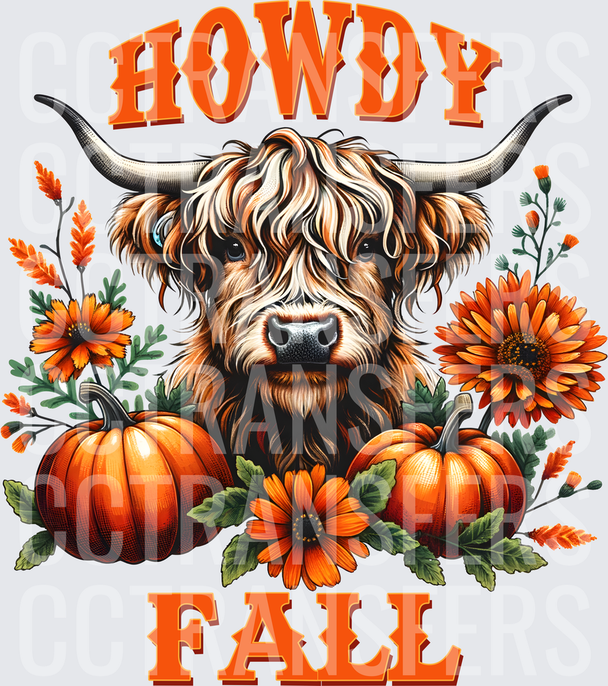 Howdy Fall Highland Cow Pumpkins Autumn Florals (DTF)
