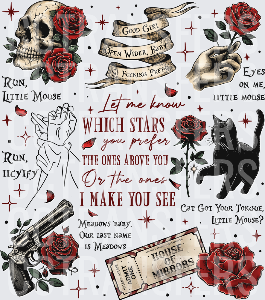 Dark Romance Little Mouse Quote Collage Skull Roses Cat (DTF)