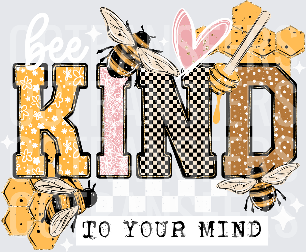 Kind To Your Mind Honeybee Patchwork Varsity Letter (DTF)