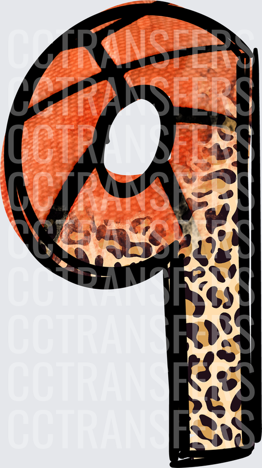 Lowercase Letter Q Basketball Leopard Print Design (DTF)