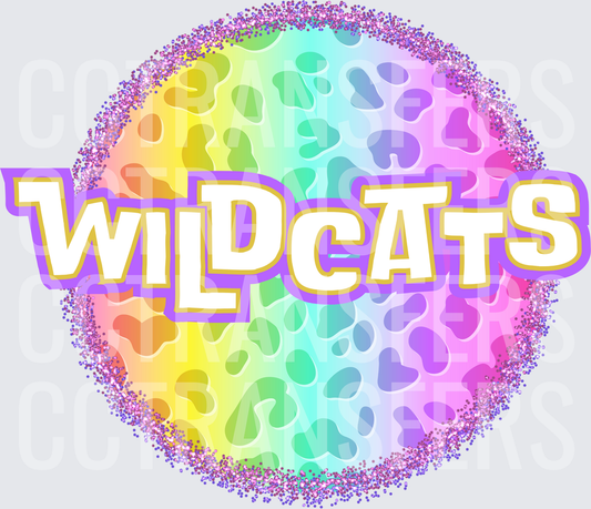 Rainbow Leopard Print Glitter Circle Wildcats (DTF)