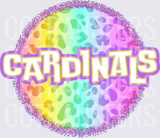 Rainbow Leopard Glitter Circle Cardinals (DTF)