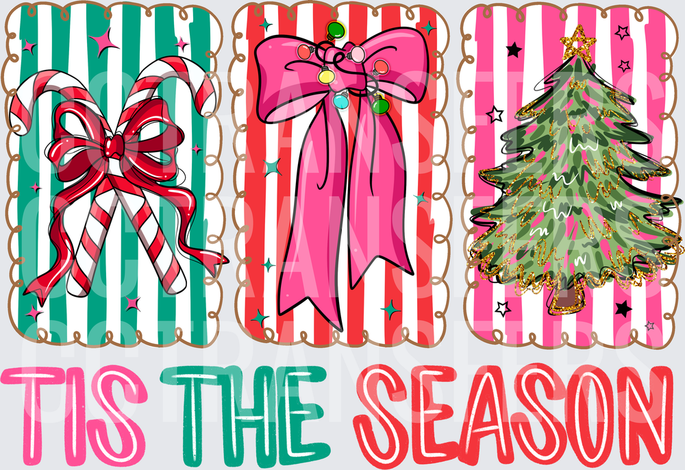 Tis The Season Candy Canes Bow Christmas Tree (DTF)