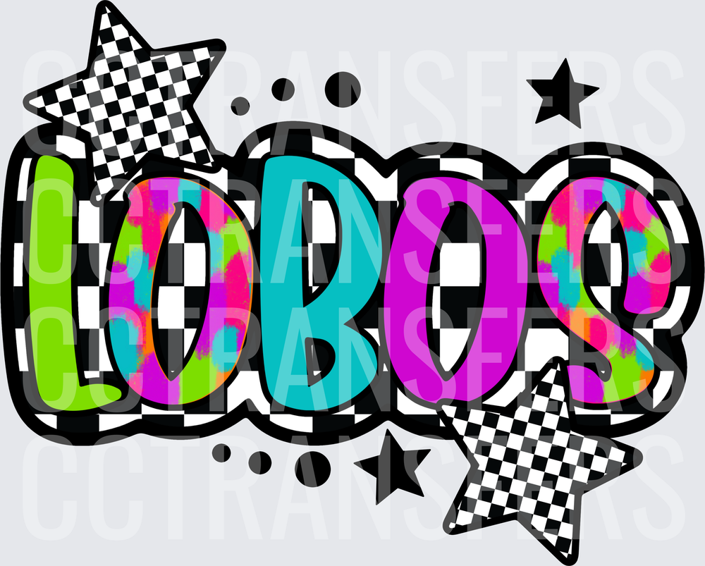 Lobos Retro Checkered Star Neon Bold Lettering (DTF)