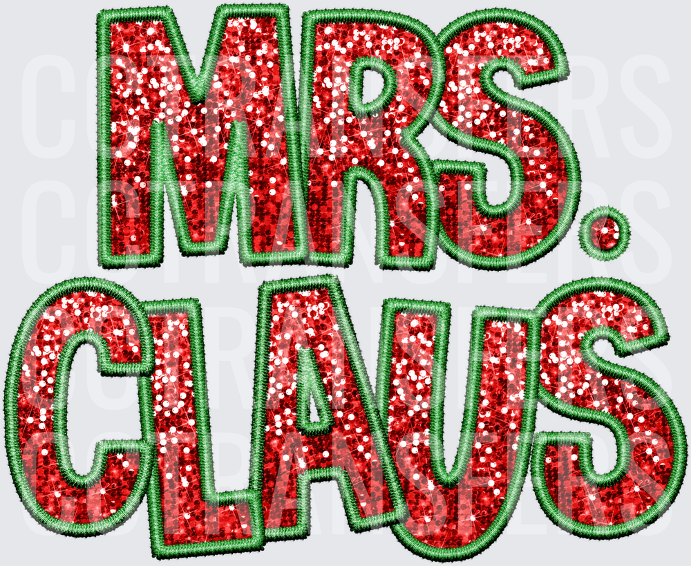Mrs. Claus Red Glitter Embroidery Style Patch Design (DTF)