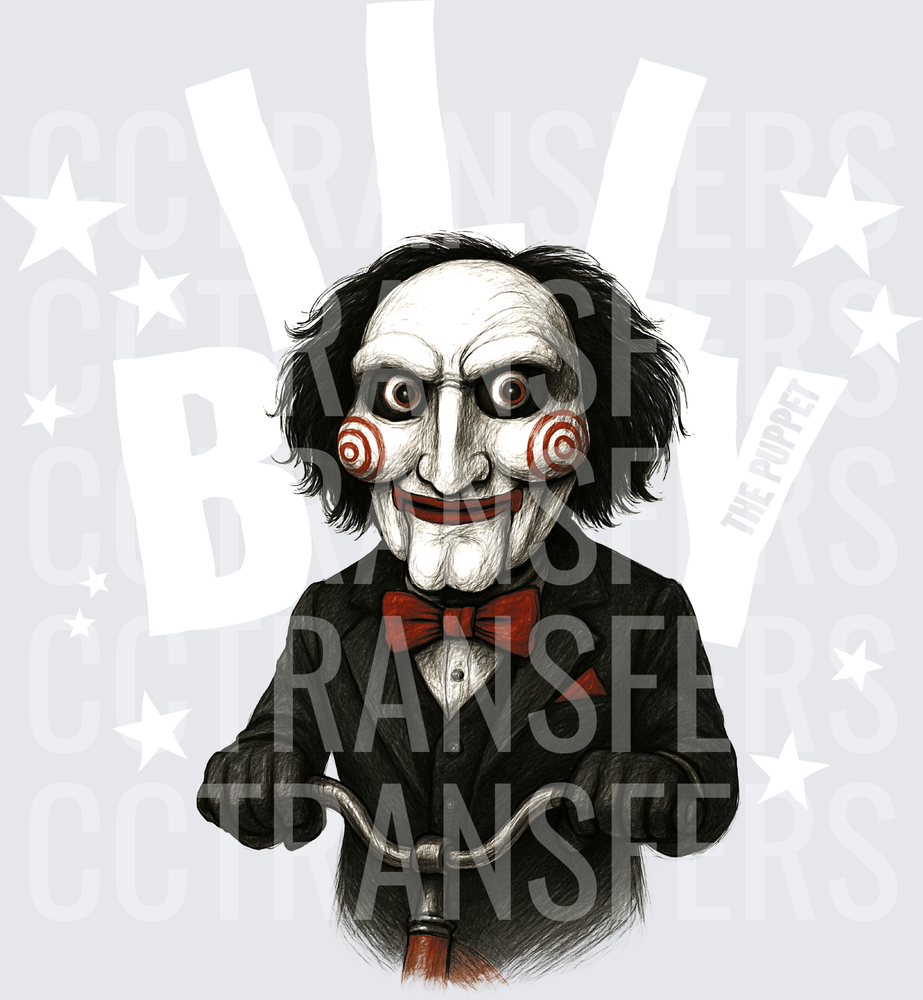 Creepy Puppet Clown On Tricycle Horror Illustration (DTF)