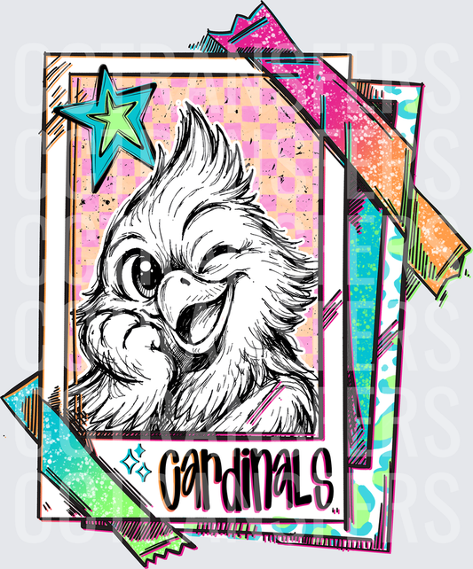 Retro Polaroid Cardinals Mascot Bird Winking Pop Art (DTF)