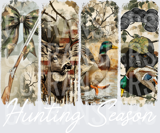 Four Panel Hunting Camo Deer Duck Dog Rifle Bow Design (DTF)