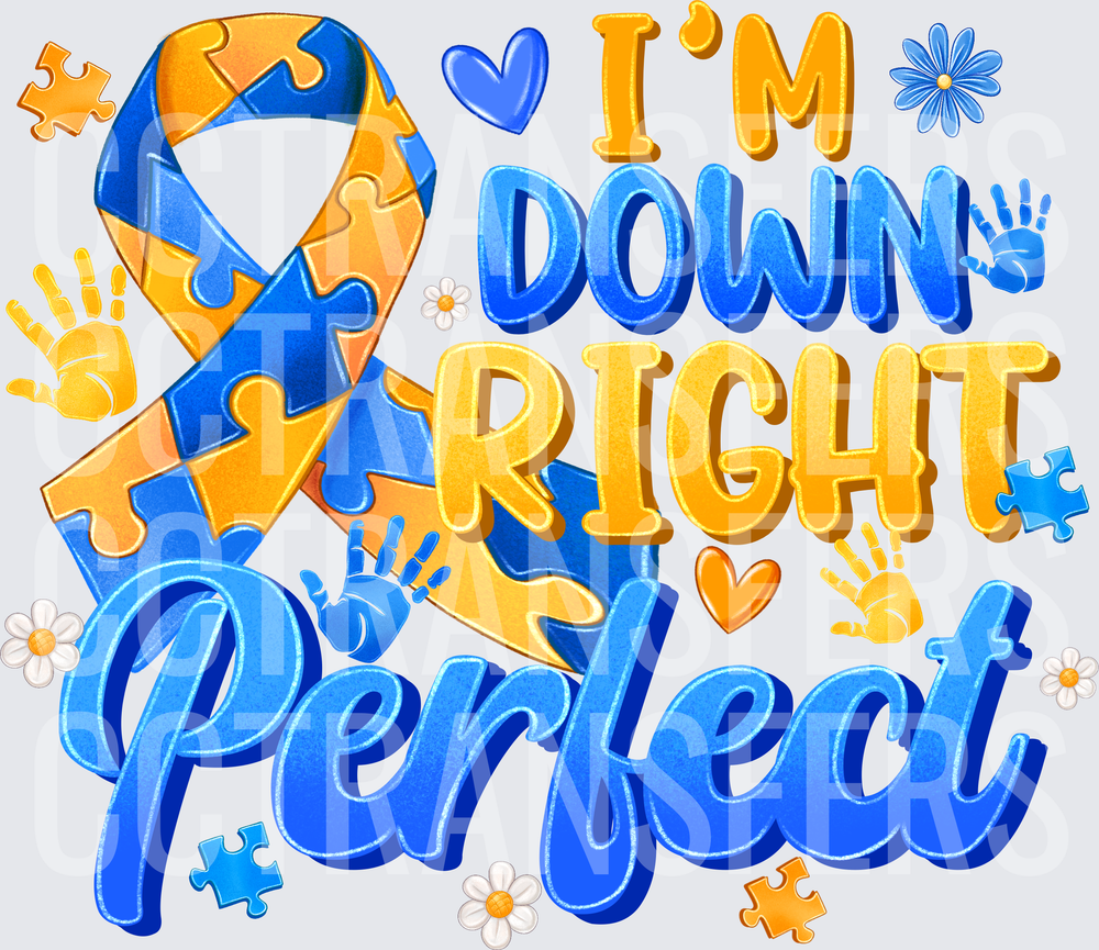 I'm Down Right Perfect Down Syndrome Awareness Ribbon (DTF)