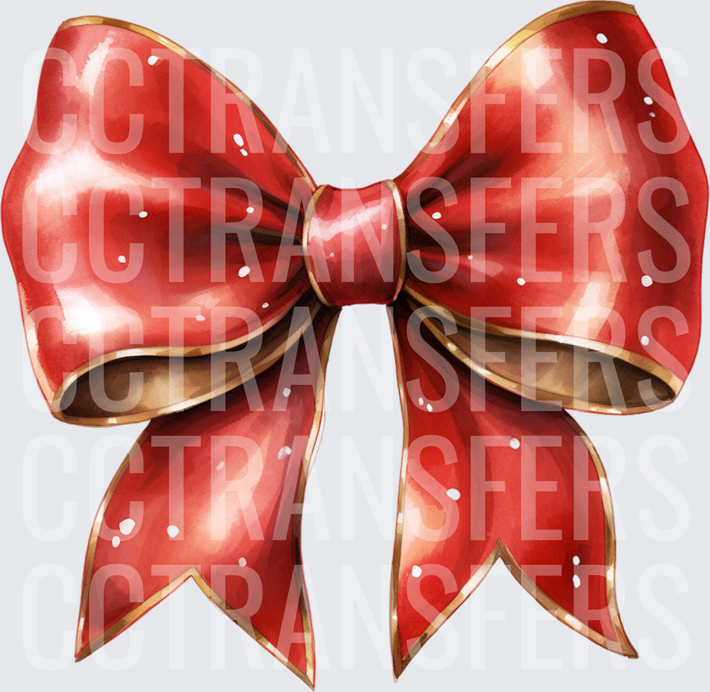 Watercolor Red & Gold Christmas Ribbon Bow (DTF)