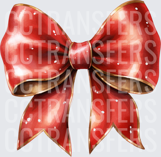 Watercolor Red & Gold Christmas Ribbon Bow (DTF)