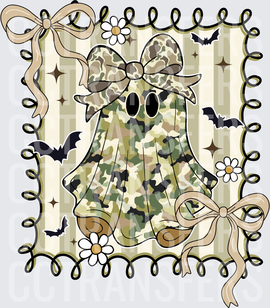Camo Ghost Bow Bats Daisies Stamp Frame (DTF)