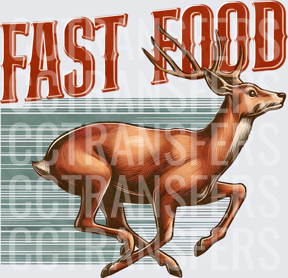 Fast Food Running Buck Deer Vintage Illustration (DTF)