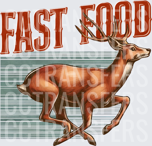 Fast Food Running Buck Deer Vintage Illustration (DTF)