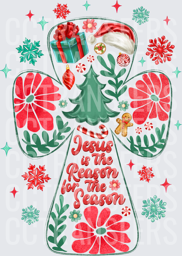 Jesus Is The Reason For The Season Floral Cross (DTF)