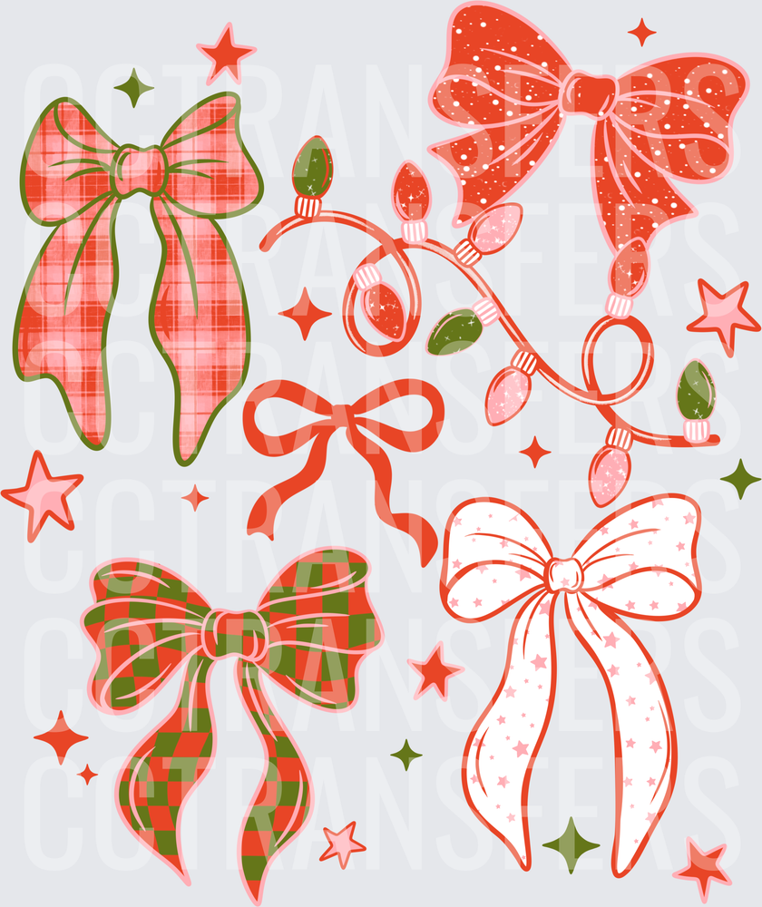Christmas Bows Collection with Holiday Lights and Stars (DTF)