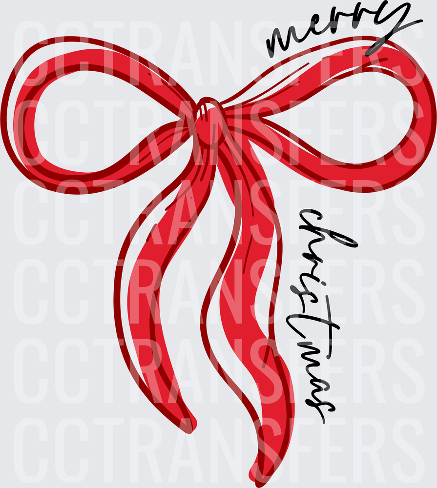 Merry Christmas Red Ribbon Bow Illustration (DTF)