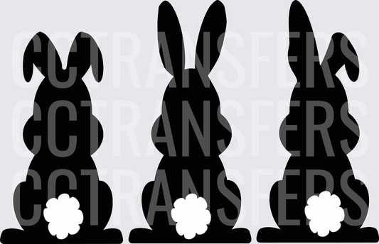 Three Easter Bunny Silhouettes with Fluffy Tails Back View (DTF)