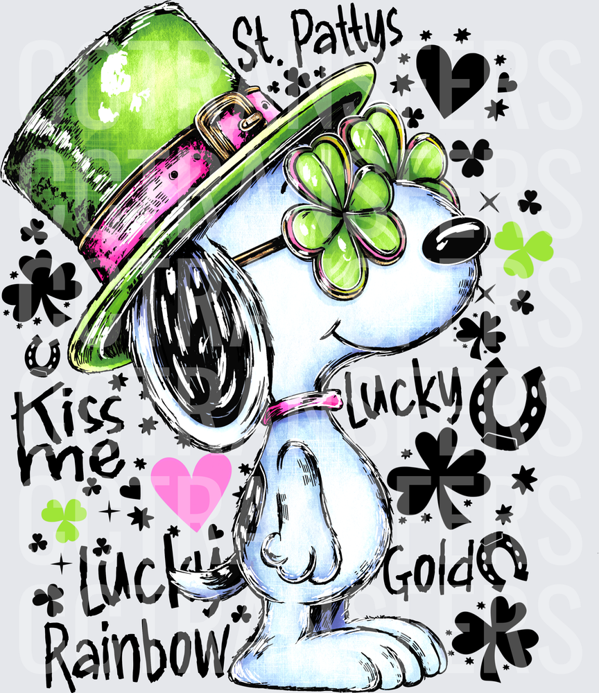 St Pattys Lucky Gold Kiss Me Rainbow Cartoon Dog (DTF)