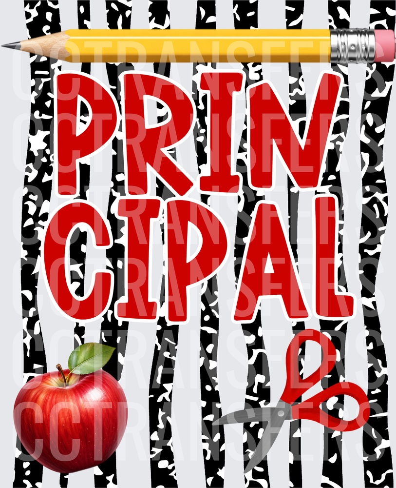 Principal Bold Red Text Black White Stripe Apple Pencil (DTF)