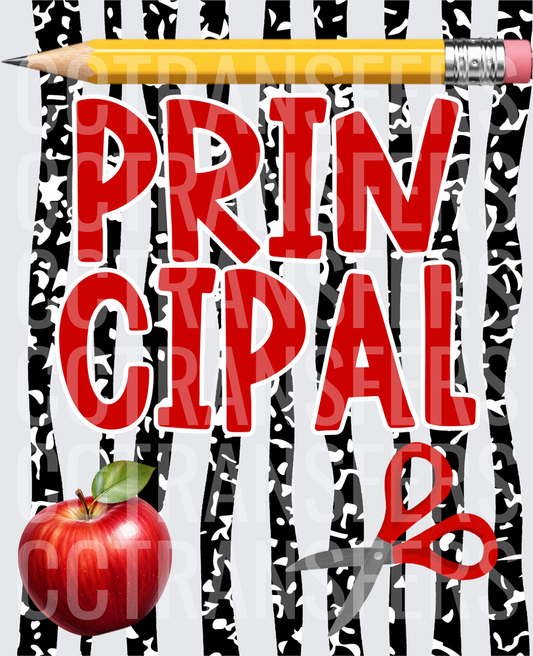 Principal Bold Red Text Black White Stripe Apple Pencil (DTF)
