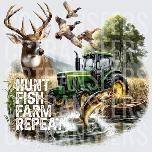 Hunt Fish Farm Repeat Buck Ducks Bass Green Tractor (DTF)