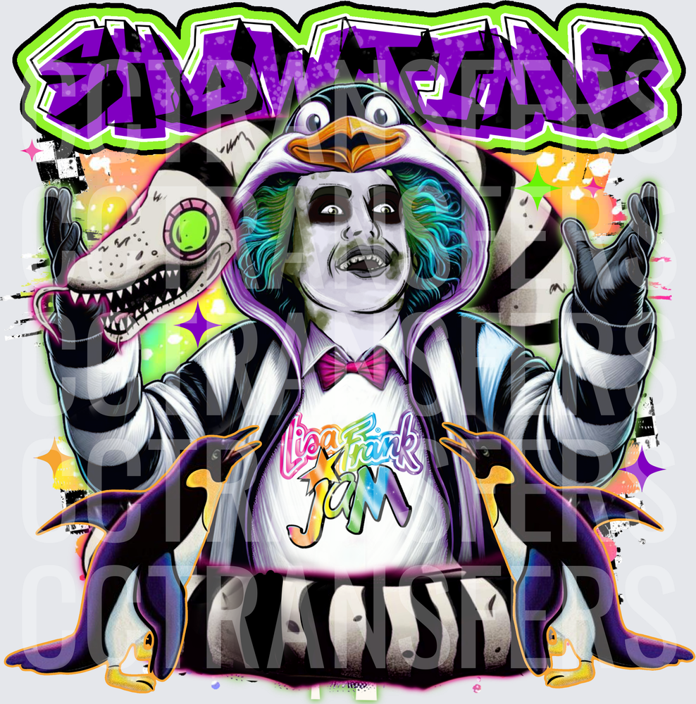 Beetlejuice Showtime Penguin Hood Lisa Frank Jam DTF