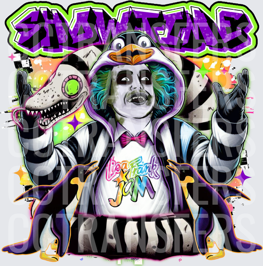 Beetlejuice Showtime Penguin Hood Lisa Frank Jam DTF