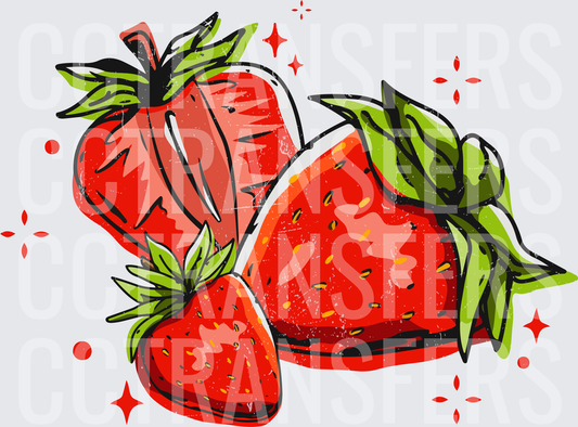 Bold Retro Strawberry Trio with Sparkle Accents (DTF)