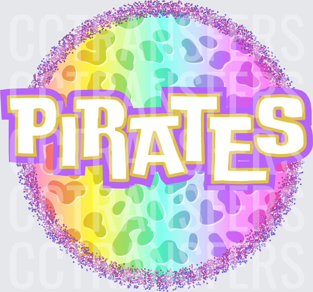 Rainbow Leopard Glitter Circle Pirates Bold Text (DTF)