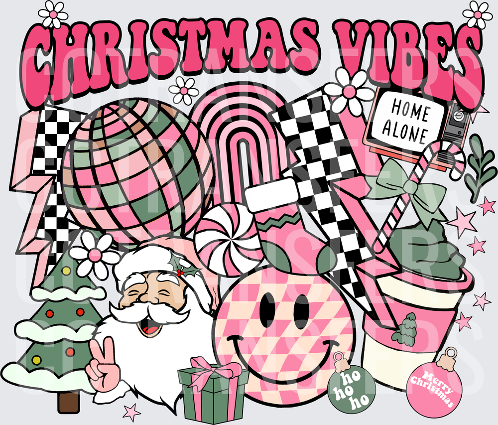 Christmas Vibes Retro Groovy Holiday Collage (DTF)