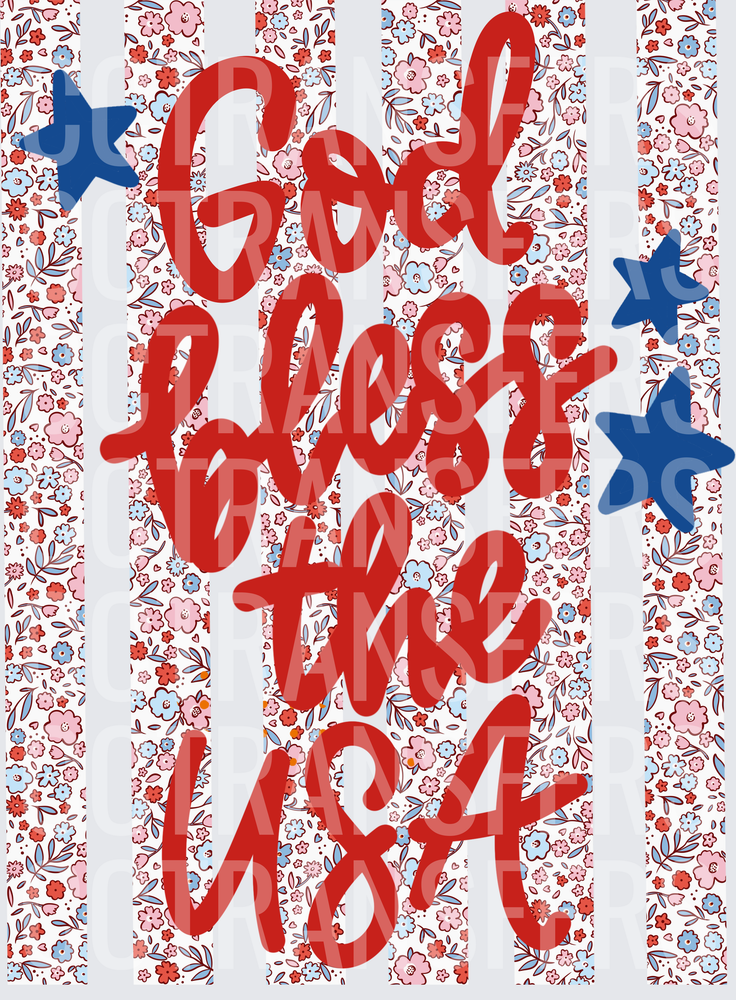 God Bless the USA Floral Stripe Stars Patriotic (DTF)