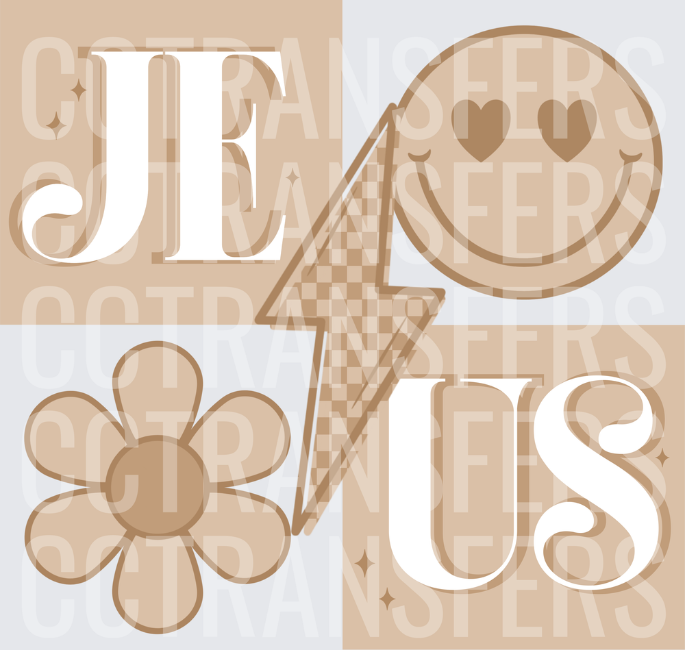 Retro Jesus Smiley Face Lightning Bolt Daisy Boho (DTF)