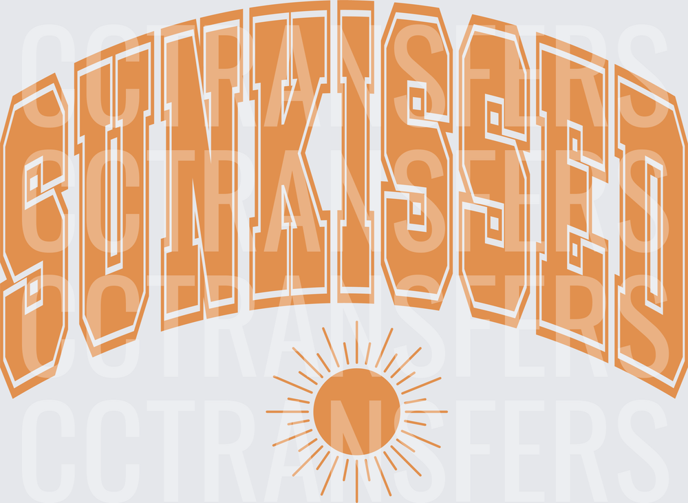 Sunkissed Arched Varsity Text with Sun Graphic (DTF)