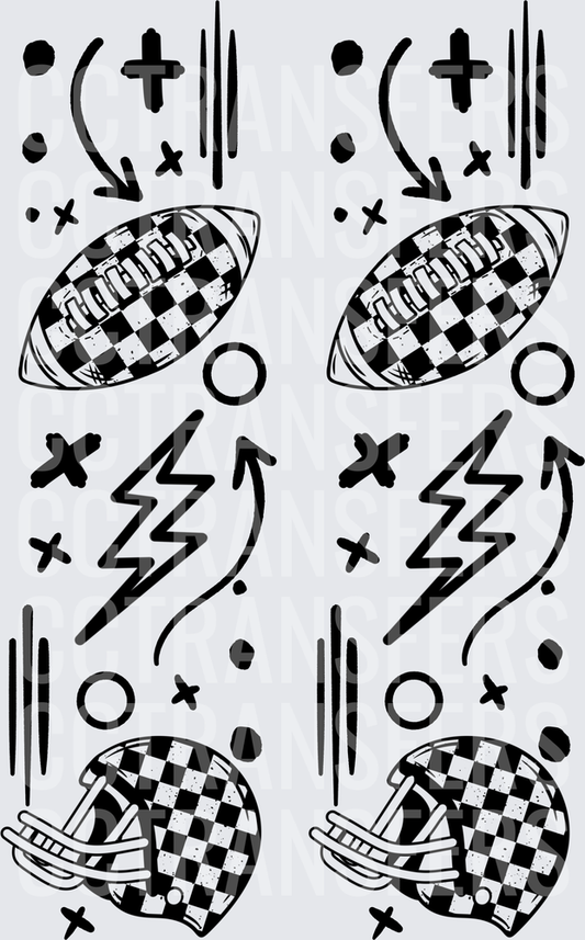 Checkered Football Helmet Lightning Bolt Doodle Set (DTF)