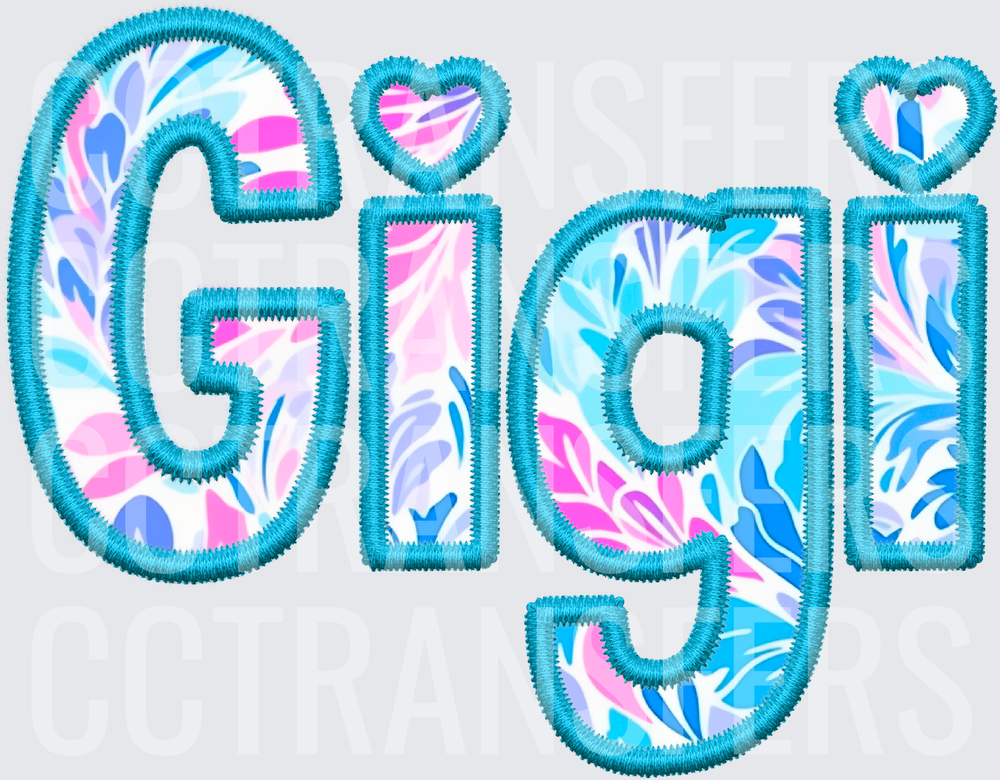 Gigi Embroidery Style Floral Heart Letters (DTF)