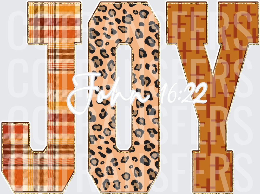 JOY Fall Plaid Leopard Cross Pattern Letters (DTF)