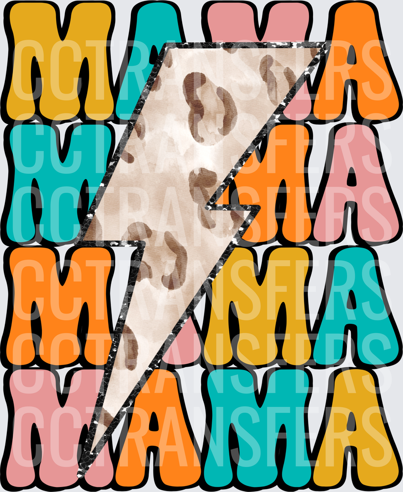 Retro Mama Stacked Leopard Lightning Bolt (DTF)