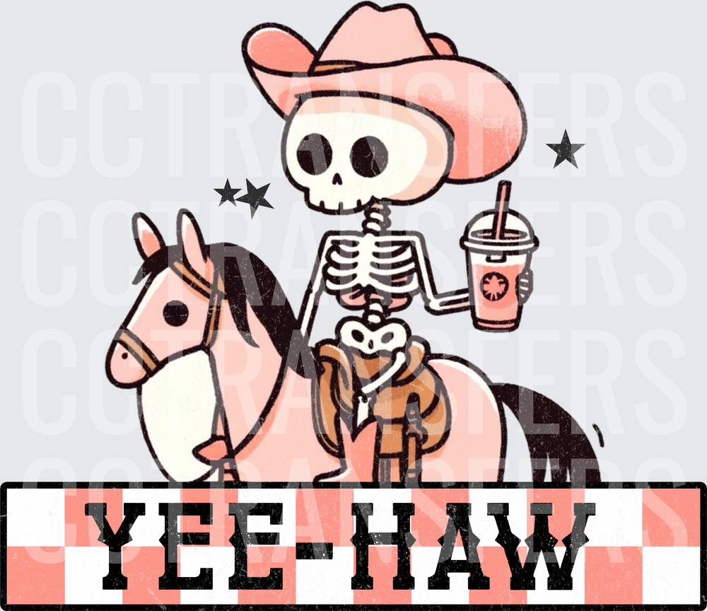 Yee-Haw Cowgirl Skeleton Riding Horse Iced Coffee (DTF)