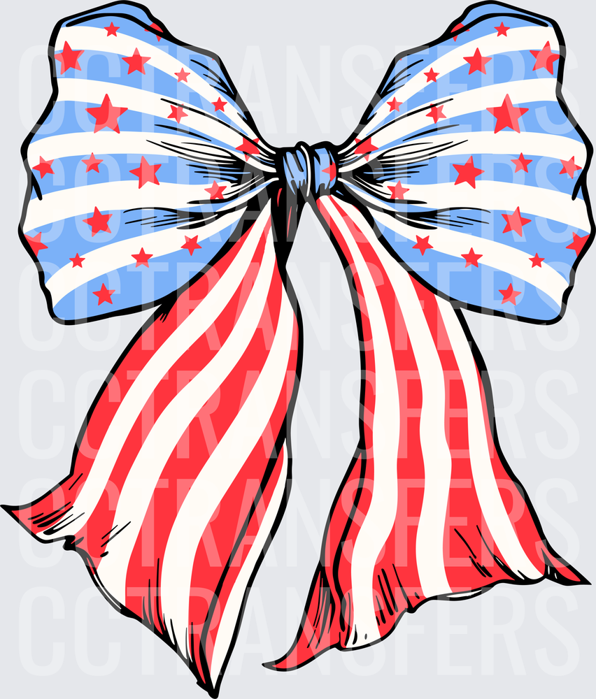 Patriotic Stars and Stripes Ribbon Bow (DTF)