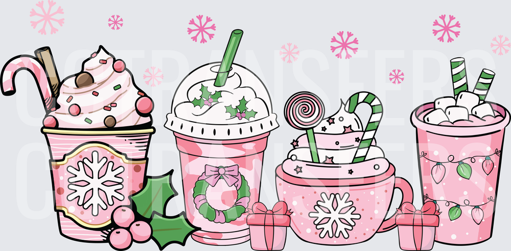 Pink Christmas Holiday Drinks Cups Snowflakes Collection (DTF)