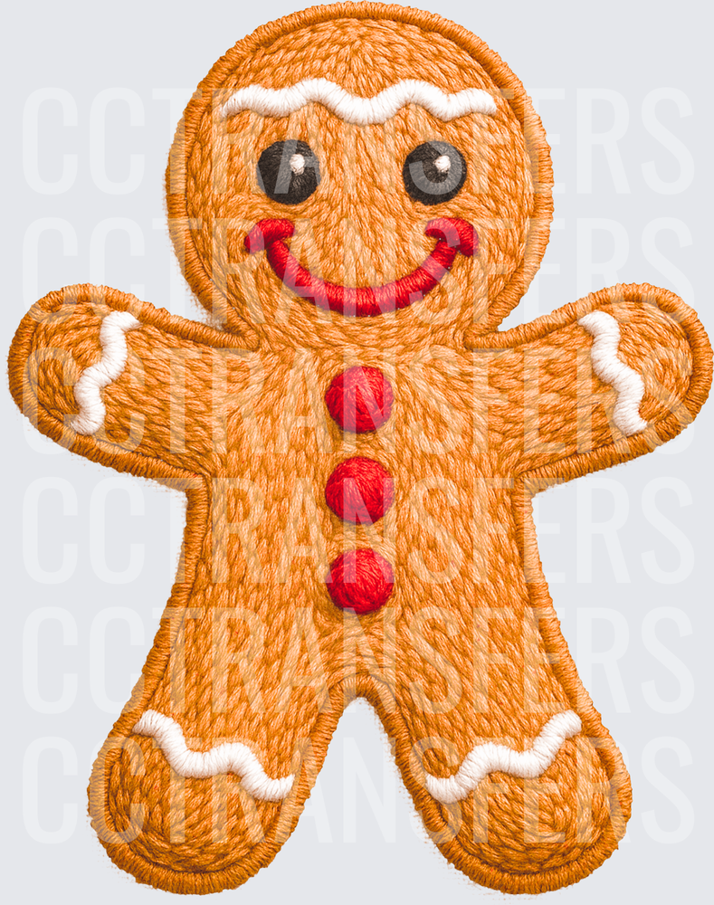 Embroidered Gingerbread Man with Red Buttons (DTF)
