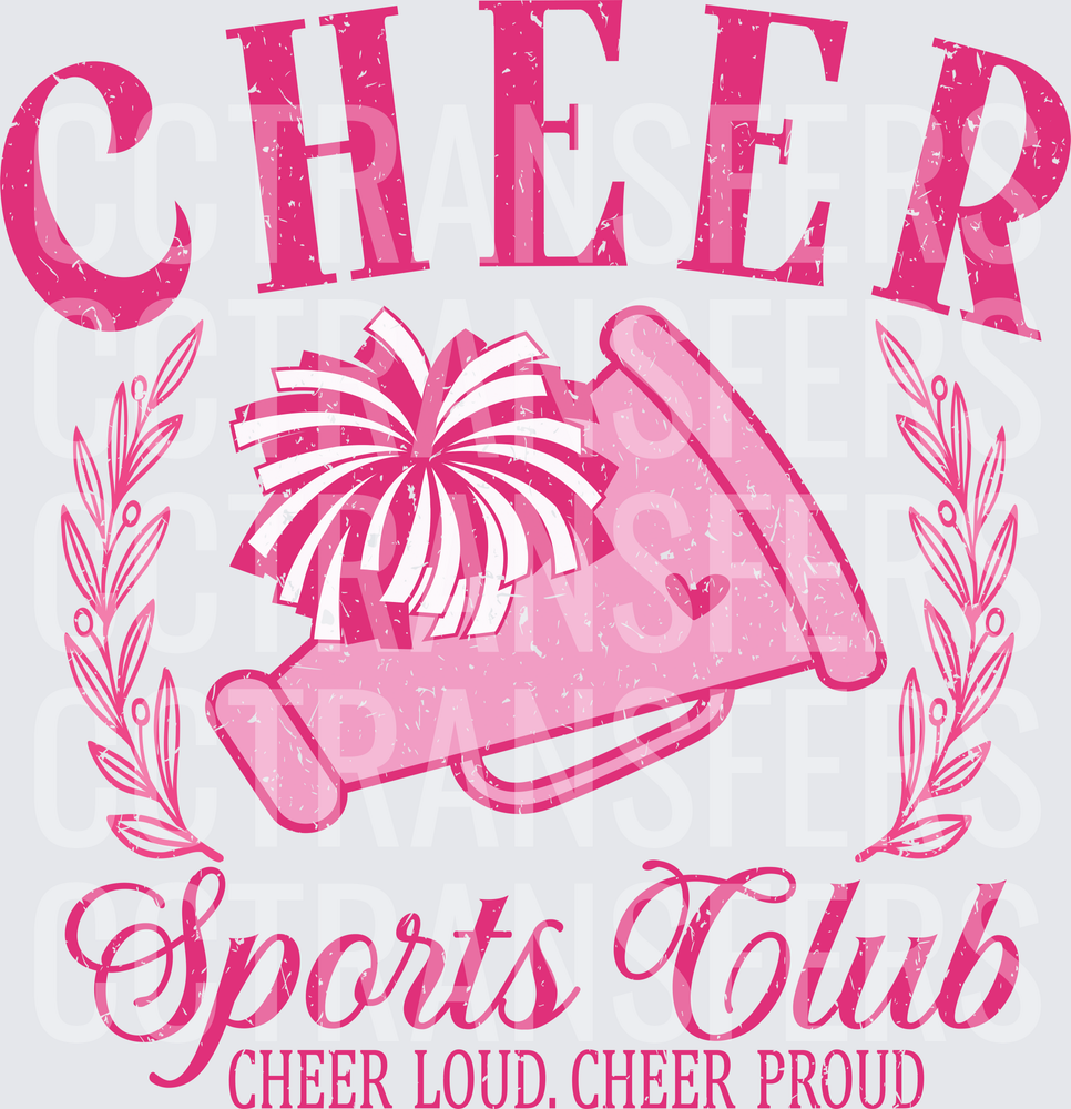 Cheer Sports Club Cheer Loud Cheer Proud Pink Megaphone Pom Pom (DTF)