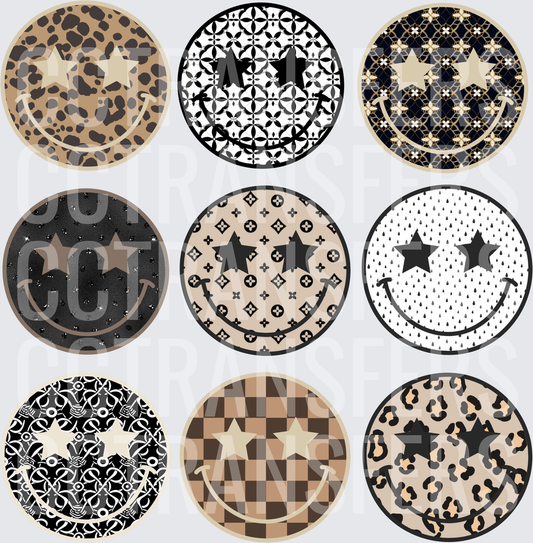 Patterned Smiley Face Star Eyes 9-Pack Bundle (DTF)